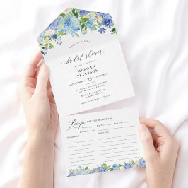 Invitación Todo En Uno Blue Summer Hydrangea Bridal Shower