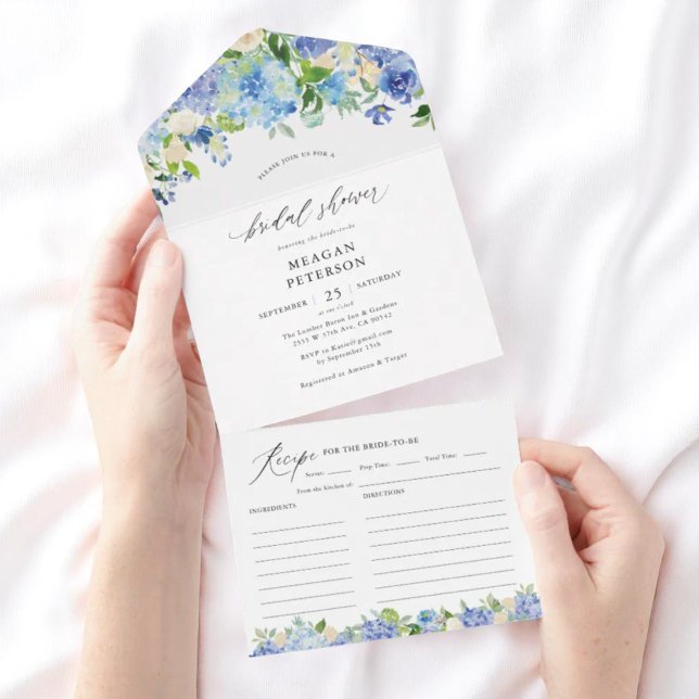 Invitación Todo En Uno Blue Summer Hydrangea Bridal Shower (Subido por el creador)