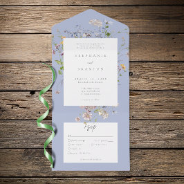 Invitación Todo En Uno Blue Wildflower Garden Elegant Wedding