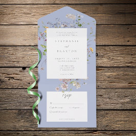 Invitación Todo En Uno Blue Wildflower Garden Elegant Wedding