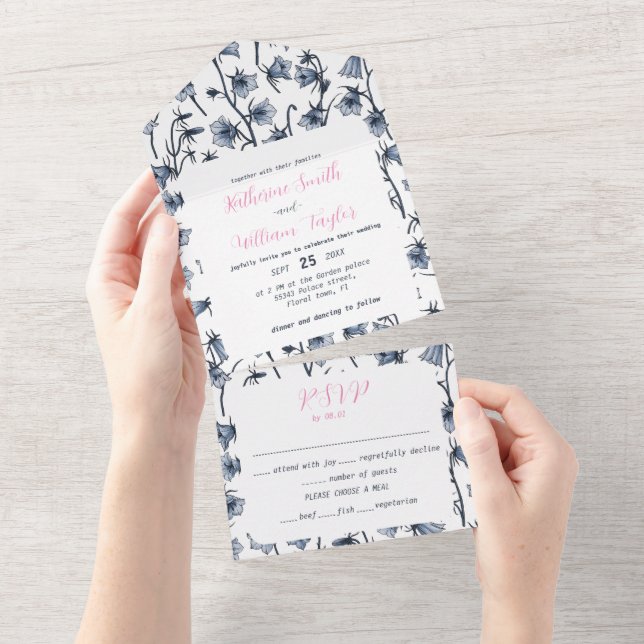 Invitación Todo En Uno Bluebells, Harebells, Bellflowers (desgarro)