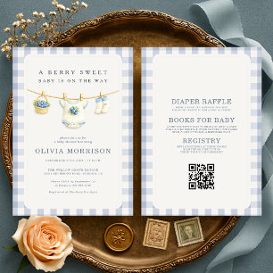 Invitación Todo en uno Blueberry Berry Clothesline Baby Showe