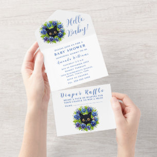 Invitación Todo En Uno Bluebonnets Cat Texas Baby Shower Género neutro