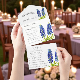 Invitación Todo En Uno Bluebonnets Lupine Blue Watercolor Texas Boda