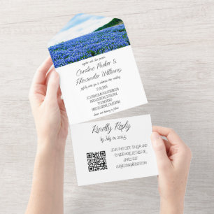 Invitación Todo En Uno Bluebonnets Texas Texan Elegant QR Code Boda Al