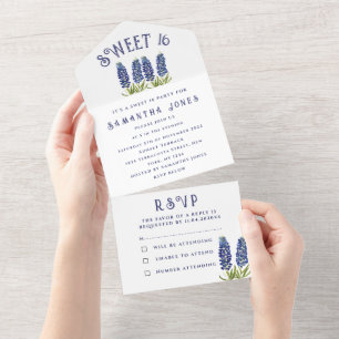 Invitación Todo En Uno Bluebonnets Texas Wildflowers Sweet 16