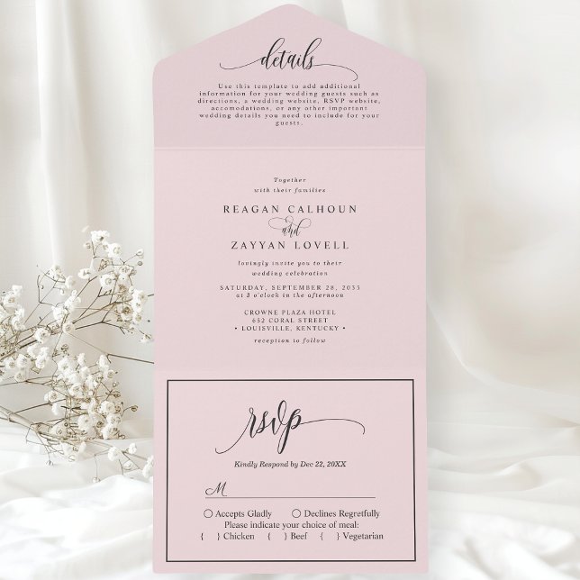 Invitación Todo En Uno Blush Rosa Moderno Script Sencillo (Subido por el creador)