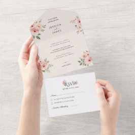 Invitación Todo En Uno Blush Roses Editable Elegant Wedding 