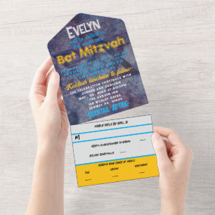 Invitación Todo En Uno BM Bat Mitzvah Lavendar Blues