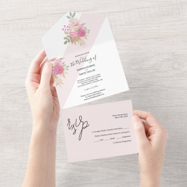 Invitación Todo En Uno Bocadillo De Primavera De Pastel Suave De Flores A (desgarro)