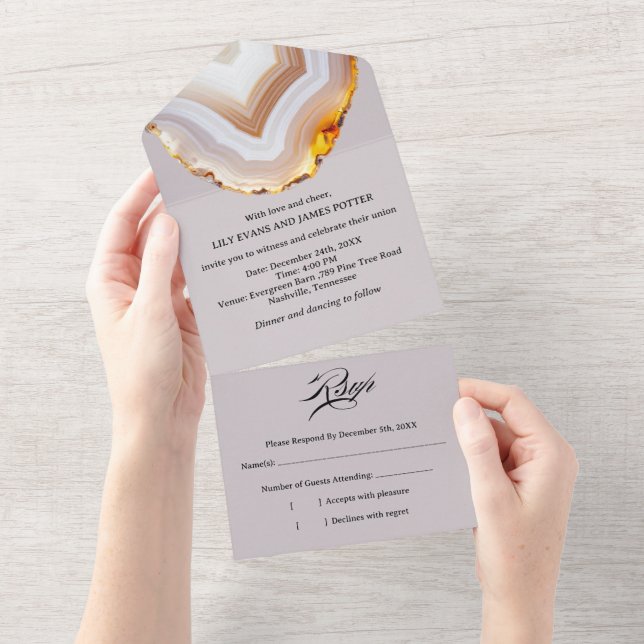 Invitación Todo En Uno Boda Abstracta de Ágata Cortada  (desgarro)
