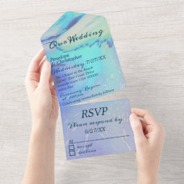 Invitación Todo En Uno Boda abstracta de playa con agua oceánica azul mod