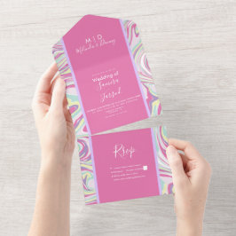 Invitación Todo En Uno Boda abstracta pastel líquido rosa 