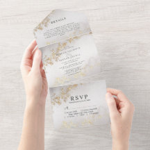 Boda acuarela gris con destellos de oro moderno de
