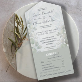 Invitación Todo En Uno Boda acuarela rústica de eucalipto en verde salvia