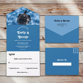 Invitación Todo En Uno Boda acuática de tortuga azul marina