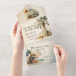 Invitación Todo En Uno Boda acuática en la playa