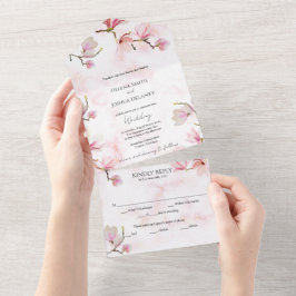 Invitación Todo En Uno Boda acuático de Magnolia rosa