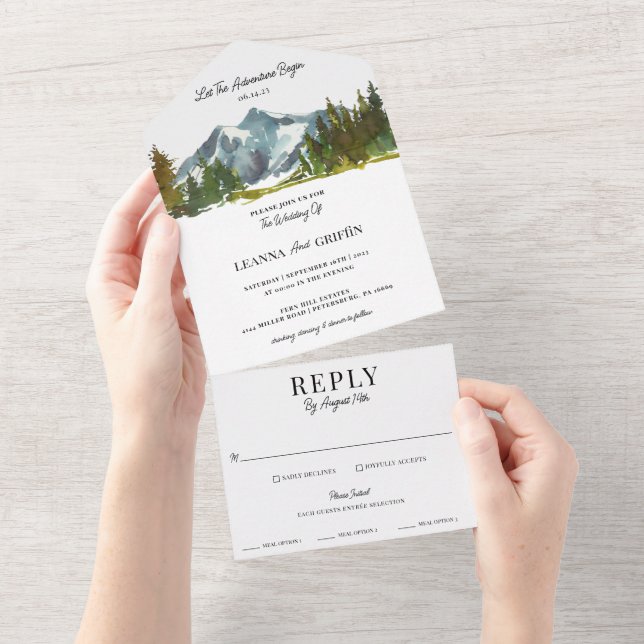 Invitación Todo En Uno Boda acuático moderno de montaña (desgarro)
