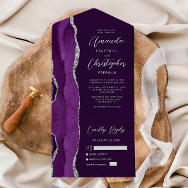 Invitación Todo En Uno Boda Agate Morado Ciruela Plateada