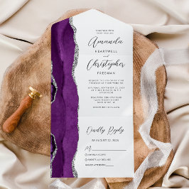 Invitación Todo En Uno Boda Agate Purple Silver