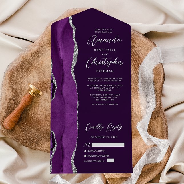 Invitación Todo En Uno Boda Agate Purple Silver Plum (Subido por el creador)