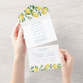 Invitación Todo En Uno Boda Amalfi Lemons Vintage Blue White Tiles