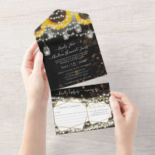 Invitación Todo En Uno Boda Amarillo y Dorado de Jarrón de Mason de Giras