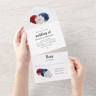 Invitación Todo En Uno Boda Americana Roja Blanca y Azul