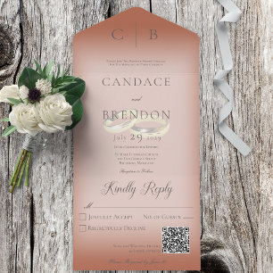 Invitación Todo En Uno Boda Anillos Clásicos Modernos Rust QR Código