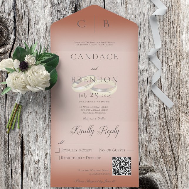 Invitación Todo En Uno Boda Anillos Clásicos Modernos Rust QR Código (Subido por el creador)