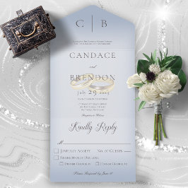 Invitación Todo En Uno Boda Anillos Moderno Dusty Blue Dinner