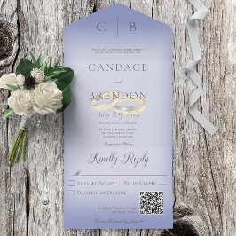 Invitación Todo En Uno Boda Anillos Periwinkle moderno Código QR