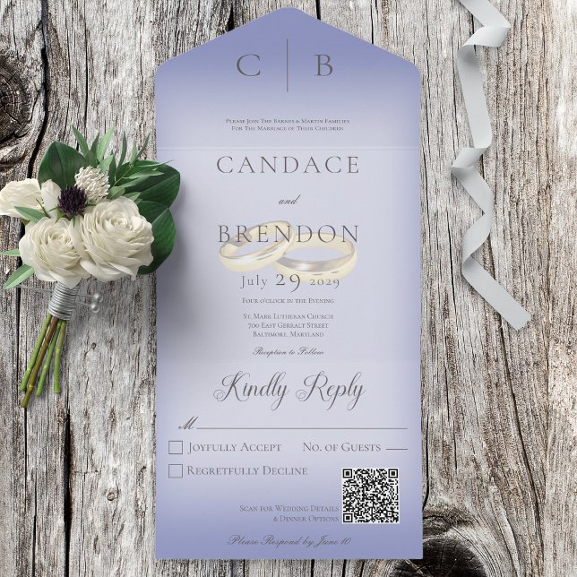Invitación Todo En Uno Boda Anillos Periwinkle moderno Código QR (Subido por el creador)