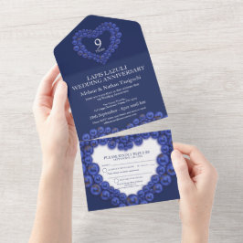 Invitación Todo En Uno Boda aniversario 9 años fiesta azul