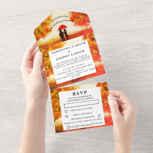 Invitación Todo En Uno Boda Aniversario Hojas de Madera Caída Corteza de
