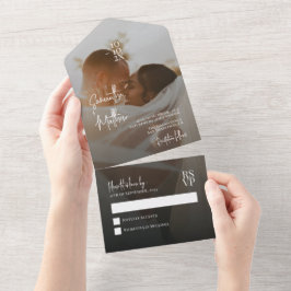 Invitación Todo En Uno Boda Aniversario Romántico Minimalista Oscuro