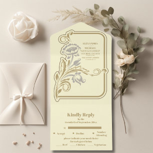 Invitación Todo En Uno Boda Antigüa Art Nouveau