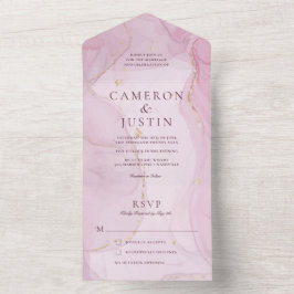 Invitación Todo En Uno Boda Aquarela Rosa Dorado Todo En Uno Invi