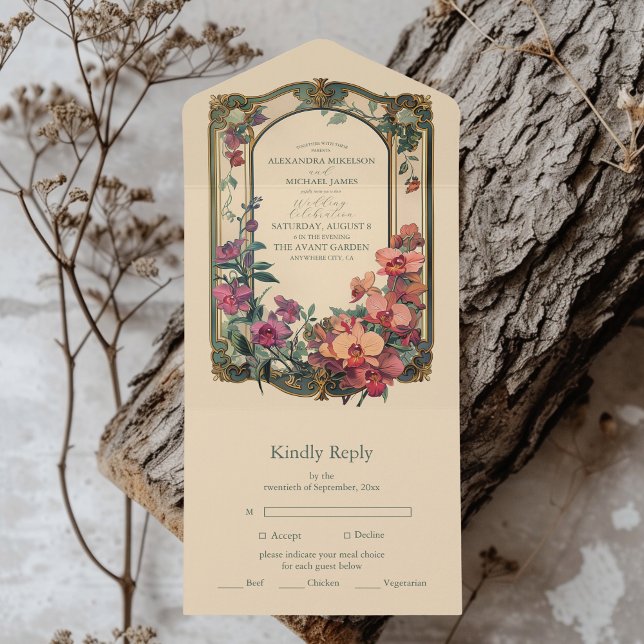 Invitación Todo En Uno Boda Art Nouveau de estilo clásico (Subido por el creador)