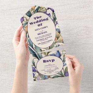 Invitación Todo En Uno Boda Art Nouveau de Iris Púrpura