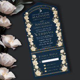Invitación Todo En Uno Boda Art Nouveau de Navy Elegant Arch