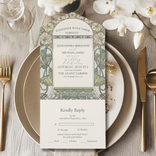 Invitación Todo En Uno Boda Art Nouveau Mucha con buganvilla