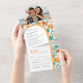 Invitación Todo En Uno Boda audaz de Flor Salvaje Brillante