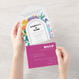 Invitación Todo En Uno Boda audaz y brillante presupuesto floral arcoiris