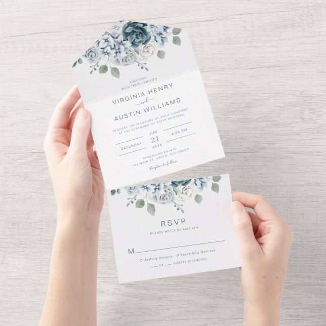Invitación Todo En Uno Boda azul (desgarro)