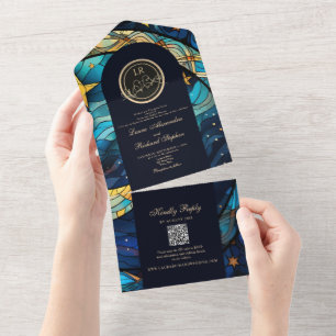 Invitación Todo En Uno Boda Azul Celeste