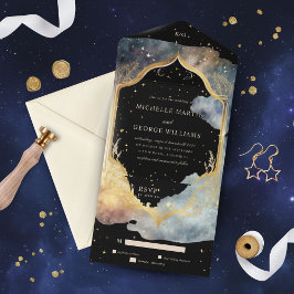 Invitación Todo En Uno Boda azul celestial místico
