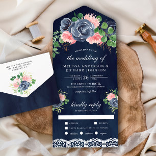 Invitación Todo En Uno Boda azul de la Marina de Guerra de la Marina de F
