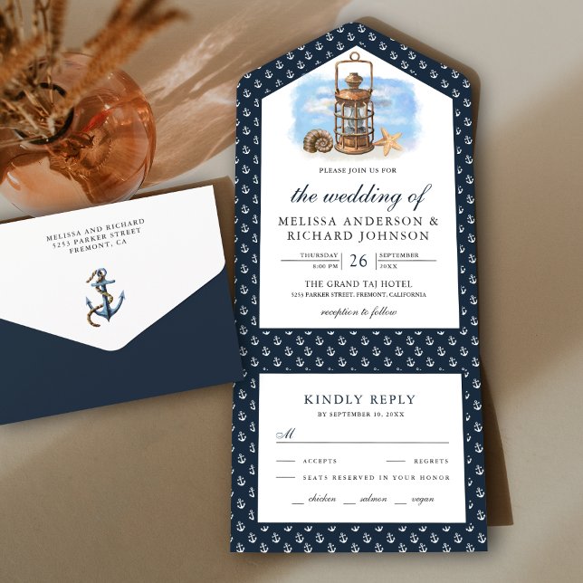 Invitación Todo En Uno Boda Azul de la Marina de Linterna Rusa (Subido por el creador)